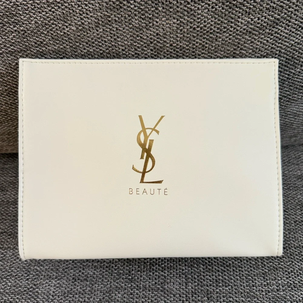 Yves Saint Laurent Beauty Cream Logo Pouch Makeup Bag Authentic New - Picture 2 of 11